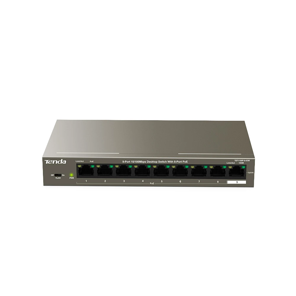 TEF1109P-8-63W  9-Port 10/100Mbps Desktop Switch With 8-Port PoE
