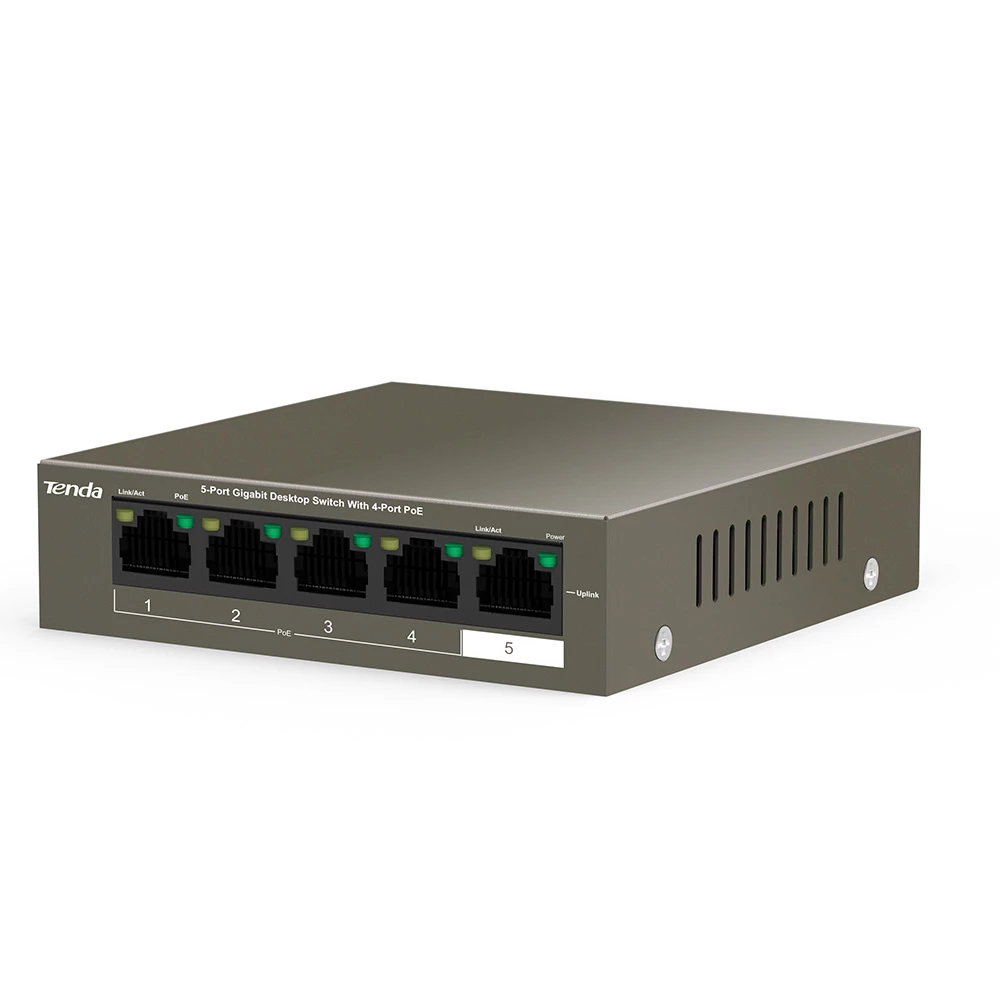 TEG1105P-4-63W is a Tenda PoE switch that offers 5*10/100/1000 Mbps Base-TX RJ45 ports