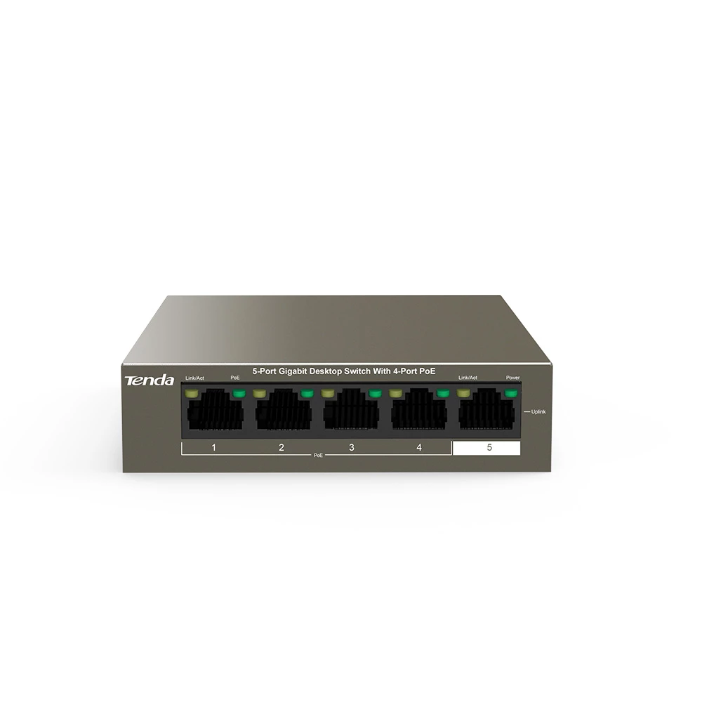 TEG1105P-4-63W is a Tenda PoE switch that offers 5*10/100/1000 Mbps Base-TX RJ45 ports